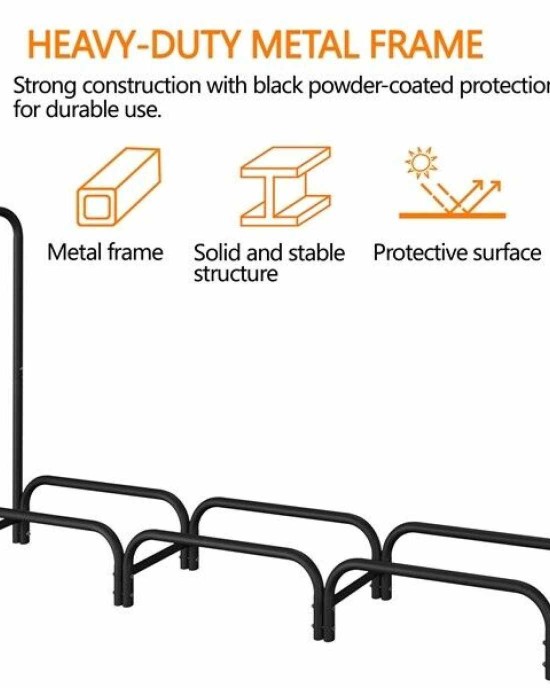 8ft Metal Firewood Rack with Waterproof Cover