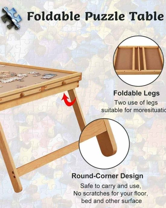 Wooden Puzzle Table with Folding Legs