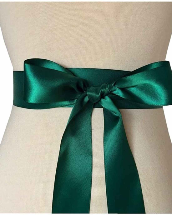 Wedding Sash Bridal Belts Simple Classic Silk Ribbon Sash for Dress (Green)