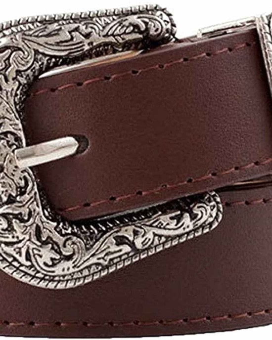 Women-Leather-Belts Vintage Western-Belt with Carved Buckle Waist-Belt for Jeans Dresses