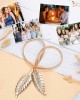 JASGOOD Women Skinny Metal Waist Belt Gold Waistband Elastic Metal Chain Leaf Waist Belt for Dress