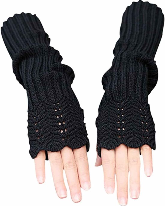 Novawo Women's Scale Design Winter Warm Knitted Long Arm Warmers Gloves Mittens