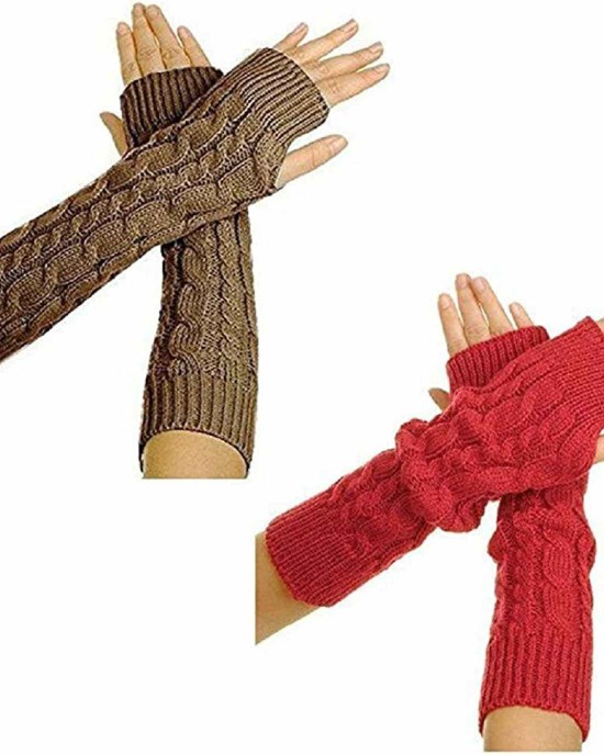 Warm Fingerless Knitted Long Gloves Knitted Fingerless Gloves Arm Warmer Mitten