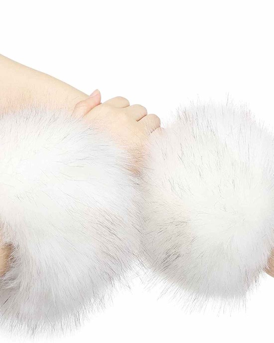 La Carrie Women's Snakeskin Print Faux Fur Wrist Cuffs,Winter Fox Furry Bands Arm Warmer