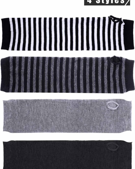 8 Pairs Winter Knitted Fingerless Gloves Long Thumb Hole Arm Warmer for Women Girls