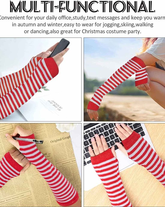 Ibeauti 8 Pcs Womens Striped Knee High Socks Stockings Knitted Long Arm Warmer Fingerless Gloves Set
