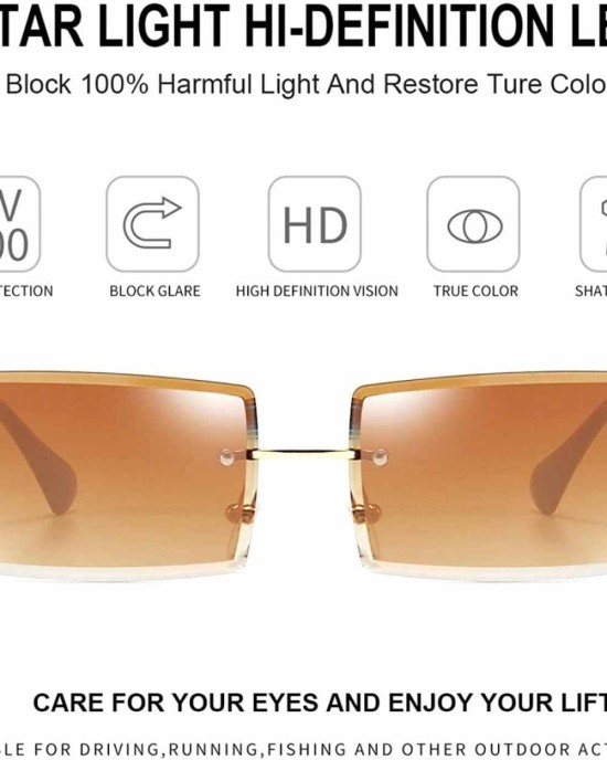 Dollger Rimless Rectangle Sunglasses for Women Fashion Frameless Square Glasses for Men Ultralight UV400 Eyewear Unisex