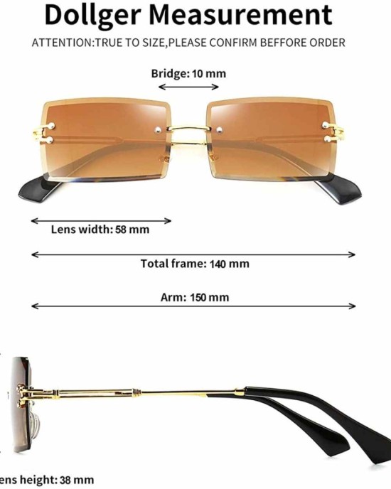Dollger Rimless Rectangle Sunglasses for Women Fashion Frameless Square Glasses for Men Ultralight UV400 Eyewear Unisex