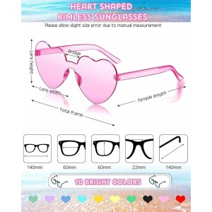 20 Pairs Heart Shaped Rimless Sunglasses Transparent Candy Color Frameless Glasses Trendy Eyewear, 10 Colors