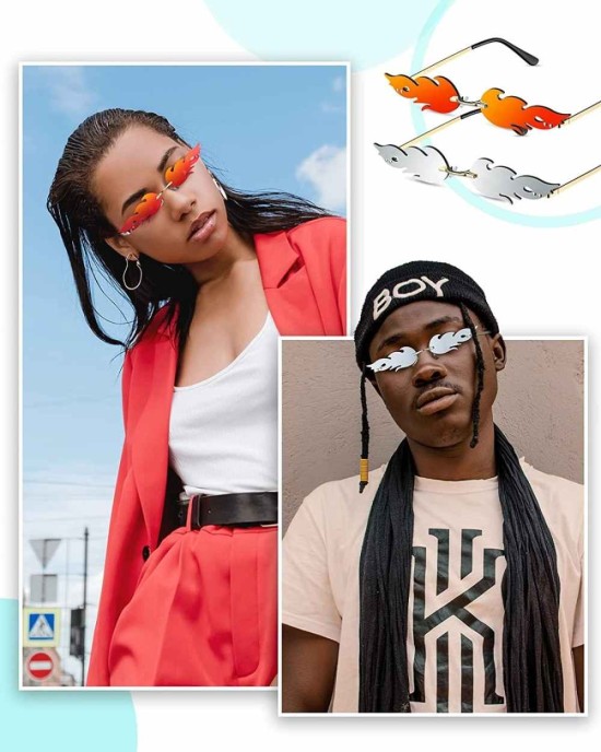 8 Pairs Fire Flame Sunglasses Flame Rimless Sunglasses Fun Sunglasses Cool Novelty Party Sunglasses for Women Men