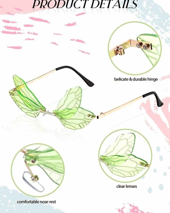 7 Pieces Dragonfly Sunglasses Fairy Glasses Butterfly Glasses Rimless Sunglasses for Women Men
