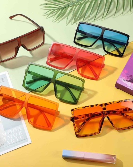 24 Pieces Square Oversized Sunglasses Rectangle Big Glasses Flat Top Shades Glasses for Women Men