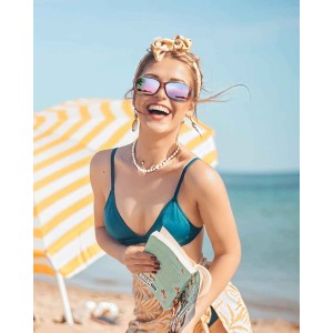 LVIOE Polarized Rhinestone Inspired Designer Sunglasses for Women Trendy Rectangle UV400 Shade LS907