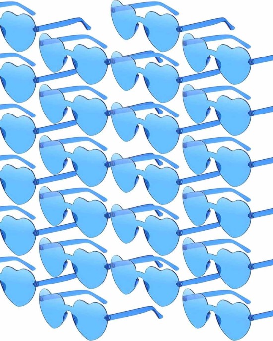 24 Pairs Heart Shape Rimless Valentines Sunglasses Transparent Love Fun Sunglasses Party Accessories for Women(Blue)