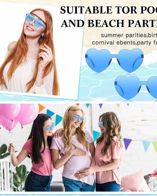 24 Pairs Heart Shape Rimless Valentines Sunglasses Transparent Love Fun Sunglasses Party Accessories for Women(Blue)