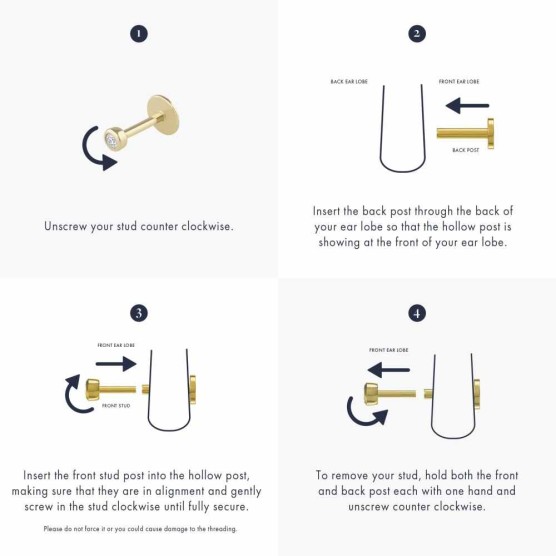 14k Gold Trio Threaded Flat Back Stud